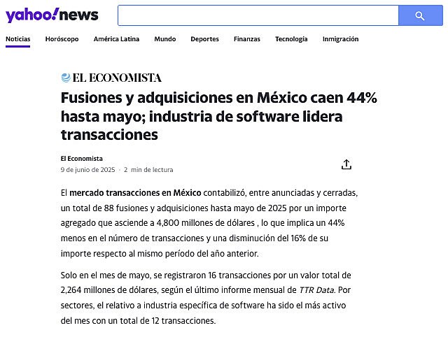 Fusiones y adquisiciones en Mxico caen 44% hasta mayo; industria de software lidera transacciones